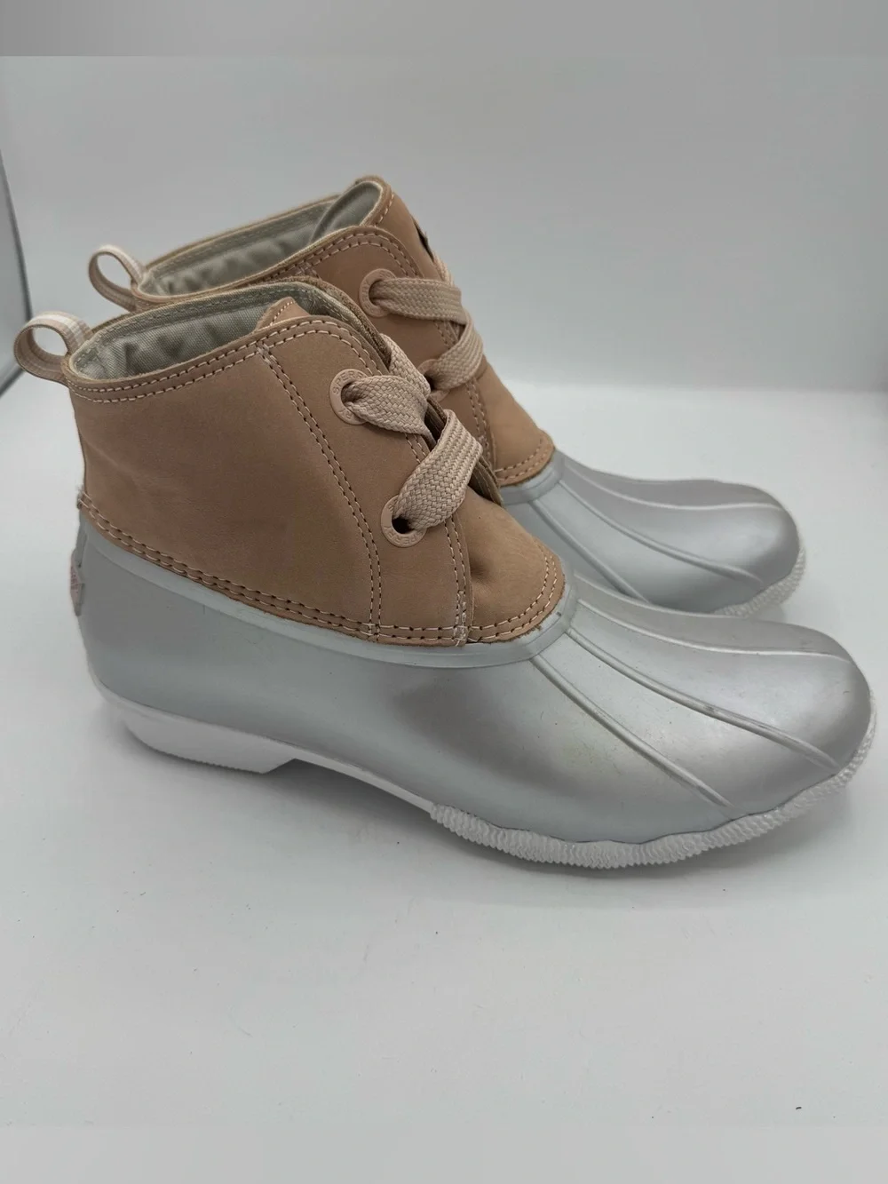Sperry Waterproof Saltwater 2 Eye Duck Boots‎ pink silver size 8.5 rainboot